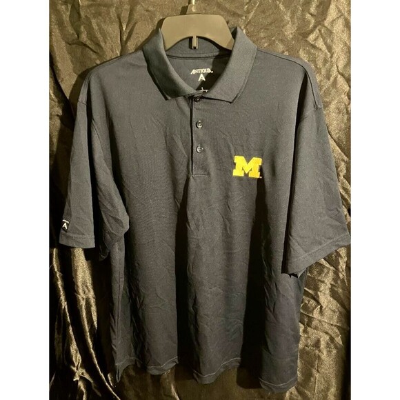 Michigan Mens Polo Golf Shirt Wolverines Dark Navy Blue  Men's Large Antigua - Picture 2 of 7